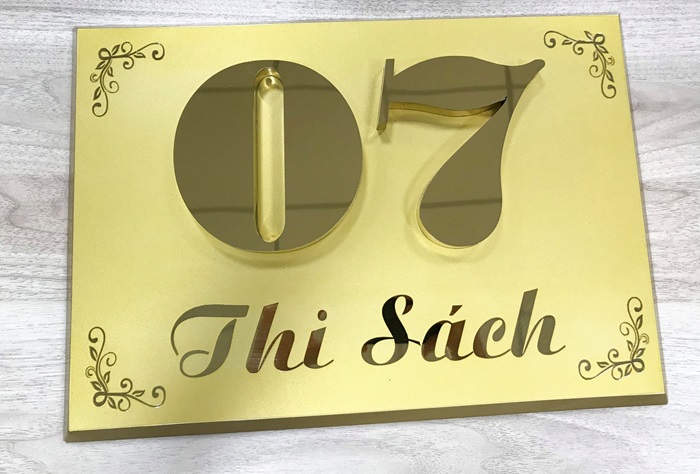 bảng số nhà chữ nổi inox vàng