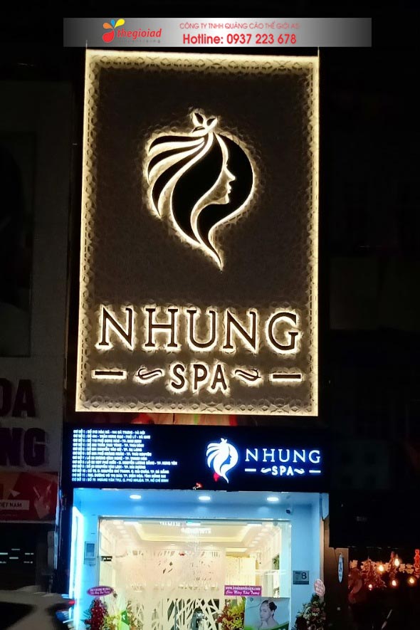 bảng hiệu spa nền tấm 3d